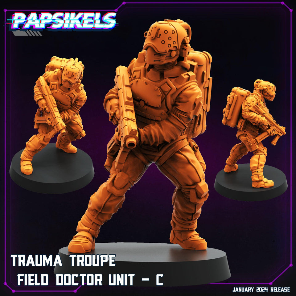 3D Printed Papsikels Trauma Troupe Field Doctor Unit Set January 2024 Cyberpunk 28mm 32mm - Charming Terrain
