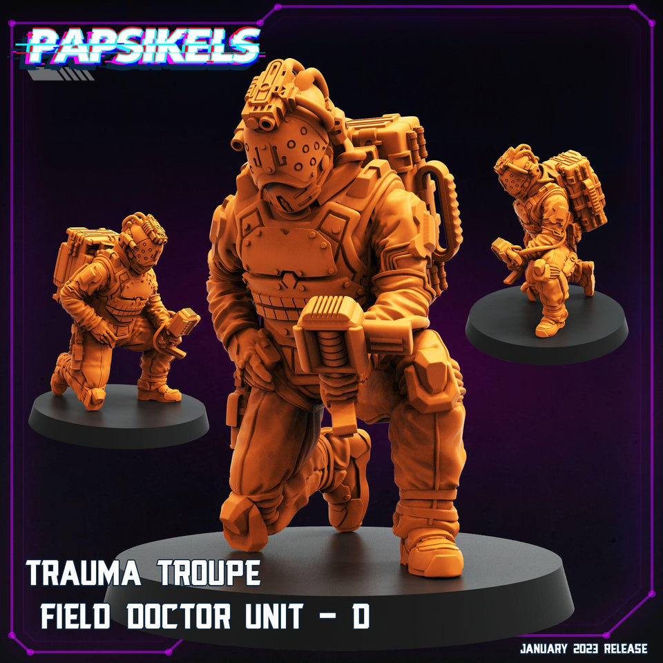 3D Printed Papsikels Trauma Troupe Field Doctor Unit Set January 2024 Cyberpunk 28mm 32mm - Charming Terrain