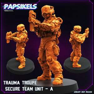 3D Printed Papsikels Trauma Troupe Secure Team Unit Set January 2024 Cyberpunk 28mm 32mm - Charming Terrain
