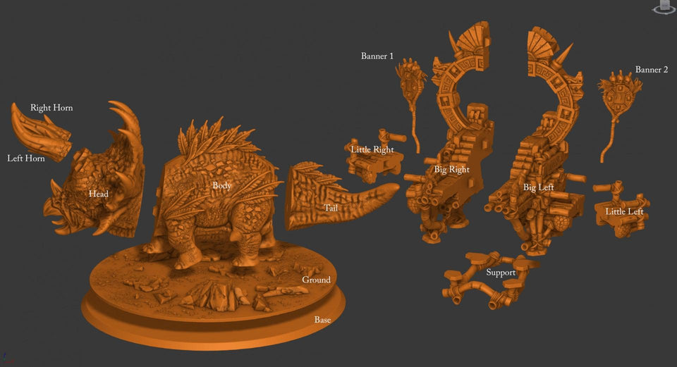 3D Printed Print your Monster Mounted Triceratops 28 32mm D&D - Charming Terrain