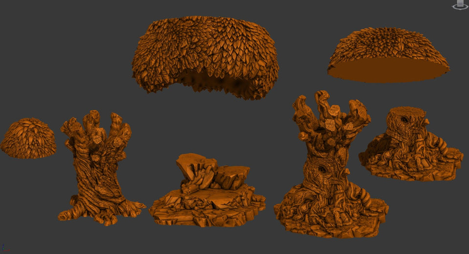 3D Printed Print your Monster Tree and Bush Set 28 32mm D&D - Charming Terrain