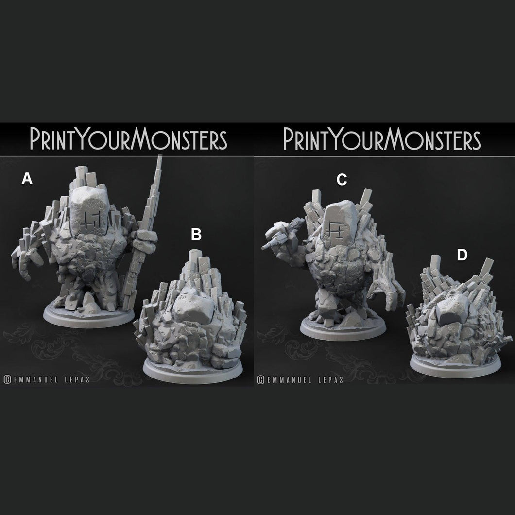 3D Printed Print Your Monsters Gardiens Basalt Earth Elemental Set 28mm - 32mm D&D Wargaming - Charming Terrain