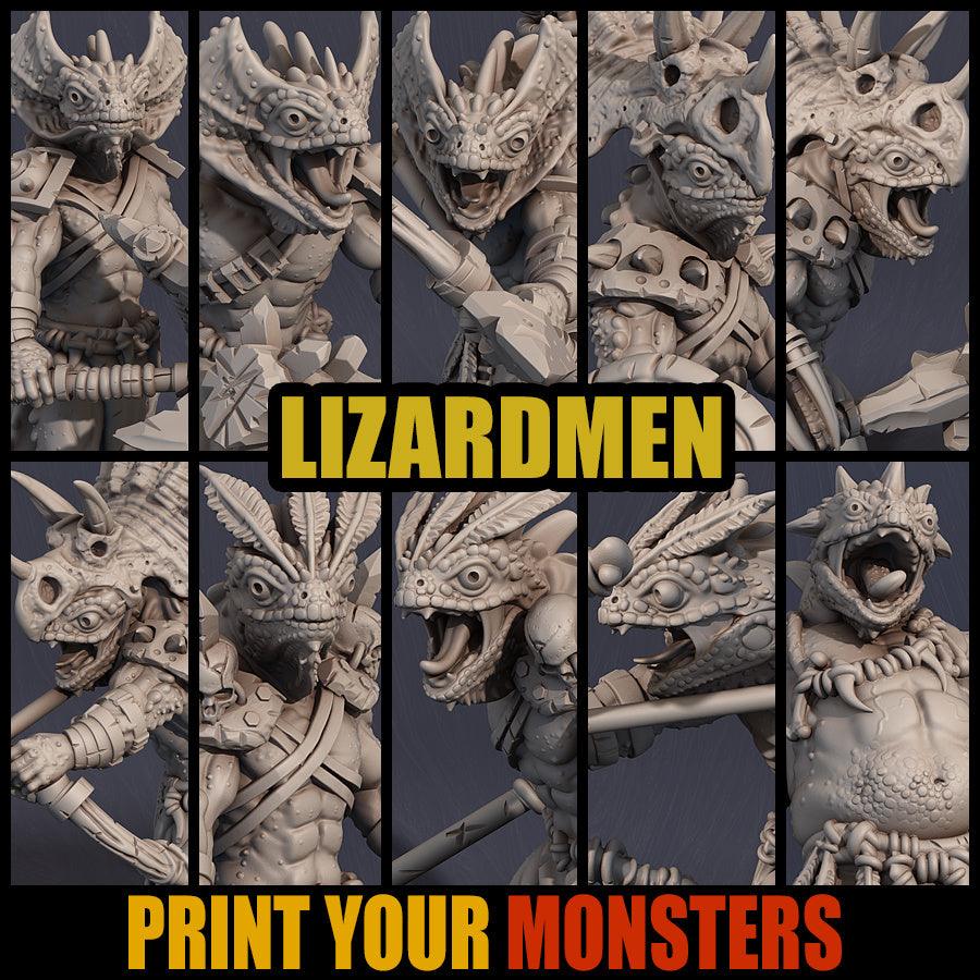 3D Printed Print Your Monsters Lizardmen Set 28mm - 32mm D&D Wargaming - Charming Terrain