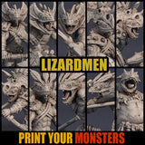 3D Printed Print Your Monsters Lizardmen Set 28mm - 32mm D&D Wargaming - Charming Terrain