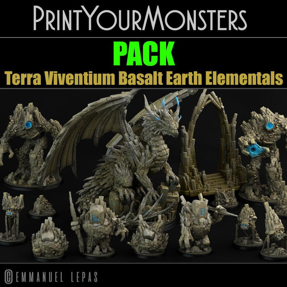 3D Printed Print Your Monsters Terranids Basalt Earth Elemental Set 28mm - 32mm D&D Wargaming - Charming Terrain