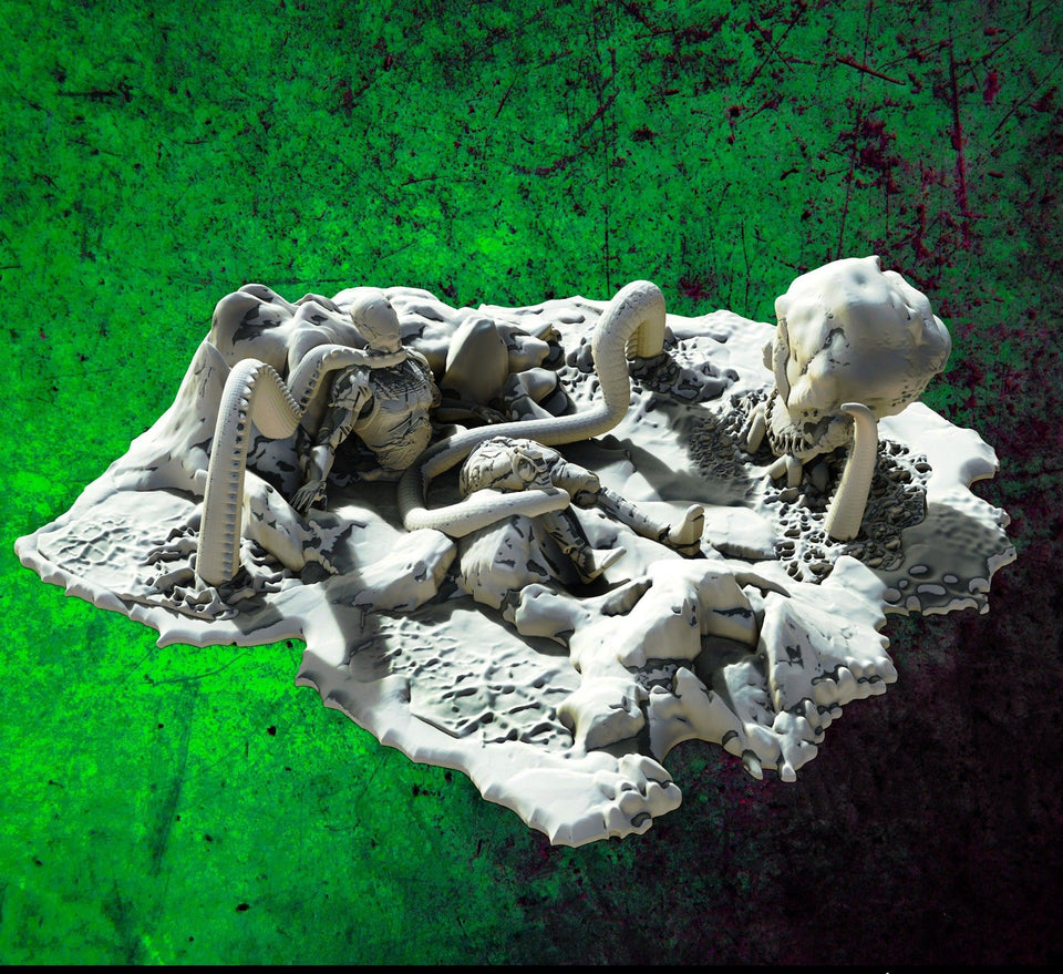 3D Printed SAWANT3D Abandoned Base of Space Elves - Elf Fighting a Monster 28 32mm D&D - Charming Terrain