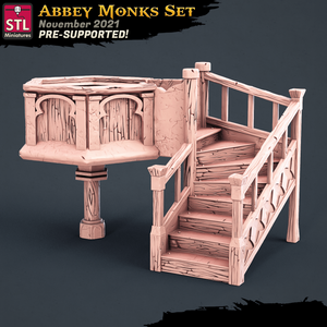 3D Printed STL Miniatures Abbey Monks Set 28 - 32mm War Gaming D&D - Charming Terrain