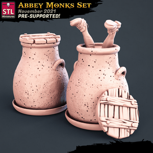 3D Printed STL Miniatures Abbey Monks Set 28 - 32mm War Gaming D&D - Charming Terrain