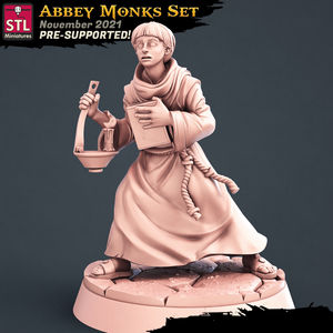 3D Printed STL Miniatures Abbey Monks Set 28 - 32mm War Gaming D&D - Charming Terrain