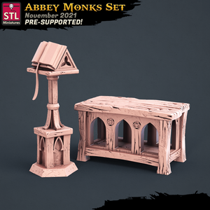 3D Printed STL Miniatures Abbey Monks Set 28 - 32mm War Gaming D&D - Charming Terrain
