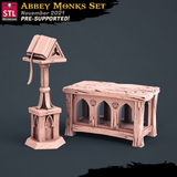 3D Printed STL Miniatures Abbey Monks Set 28 - 32mm War Gaming D&D - Charming Terrain
