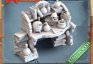 3D Printed STL Miniatures Alchemist Desk 28 - 32mm War Gaming D&D - Charming Terrain
