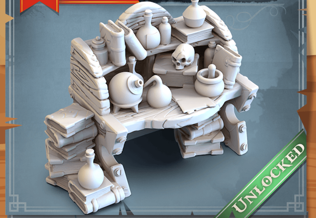 3D Printed STL Miniatures Alchemist Desk 28 - 32mm War Gaming D&D - Charming Terrain