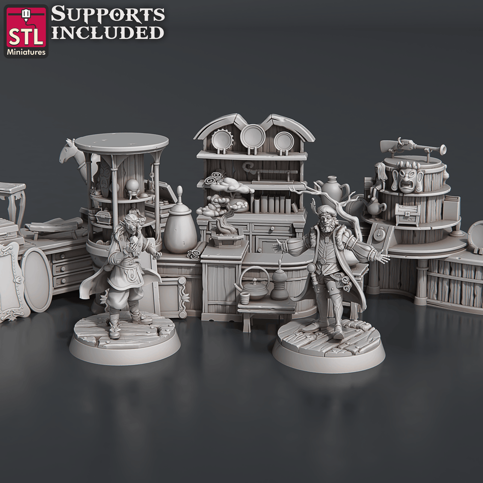 3D Printed STL Miniatures Antique Shop Set 28 - 32mm War Gaming D&D - Charming Terrain