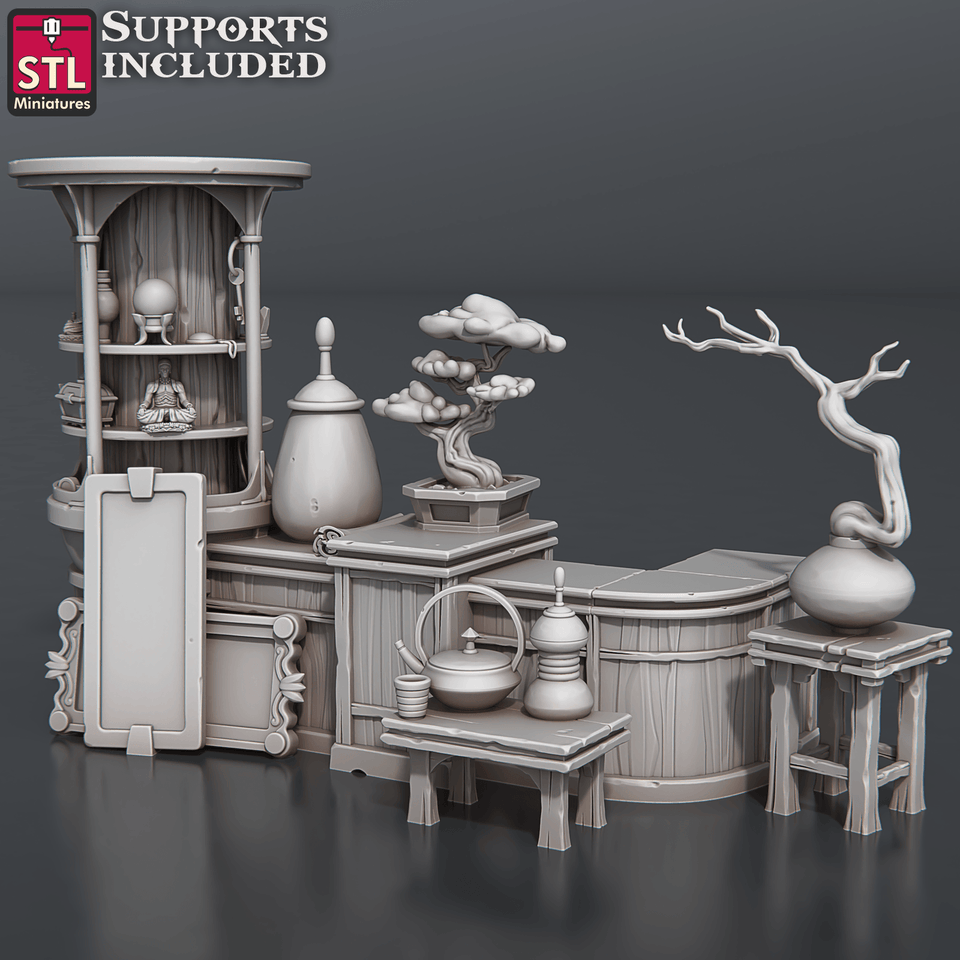 3D Printed STL Miniatures Antique Shop Set 28 - 32mm War Gaming D&D - Charming Terrain
