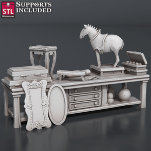 3D Printed STL Miniatures Antique Shop Set 28 - 32mm War Gaming D&D - Charming Terrain