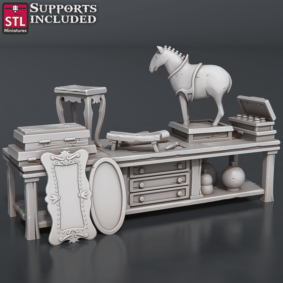 3D Printed STL Miniatures Antique Shop Set 28 - 32mm War Gaming D&D - Charming Terrain