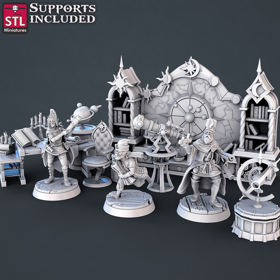 3D Printed STL Miniatures Astronomer Set 28mm - 32mm War Gaming D&D - Charming Terrain