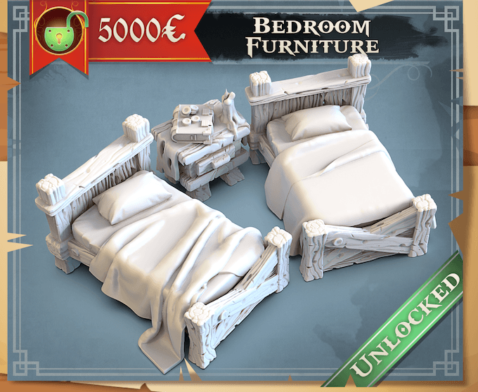 3D Printed STL Miniatures Bedroom Furniture 28 - 32mm War Gaming D&D - Charming Terrain