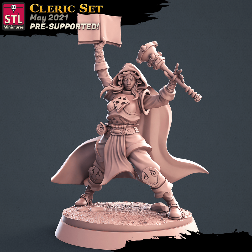 3D Printed STL Miniatures Cleric Set 28 - 32mm War Gaming D&D - Charming Terrain