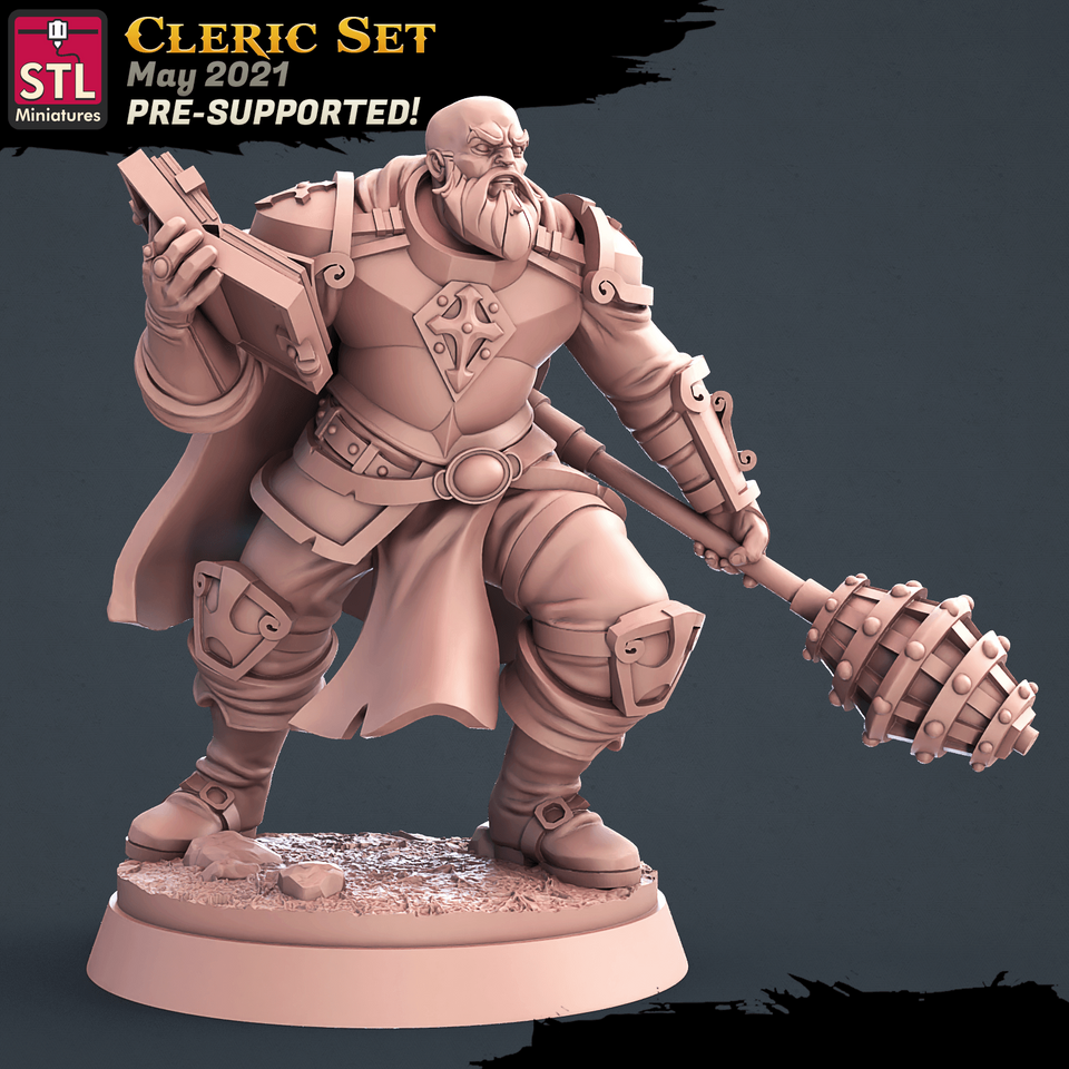 3D Printed STL Miniatures Cleric Set 28 - 32mm War Gaming D&D - Charming Terrain