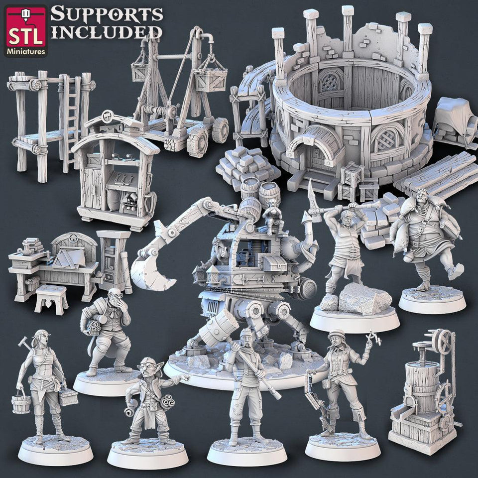 3D Printed STL Miniatures Constructors Set 28 - 32mm War Gaming D&D - Charming Terrain
