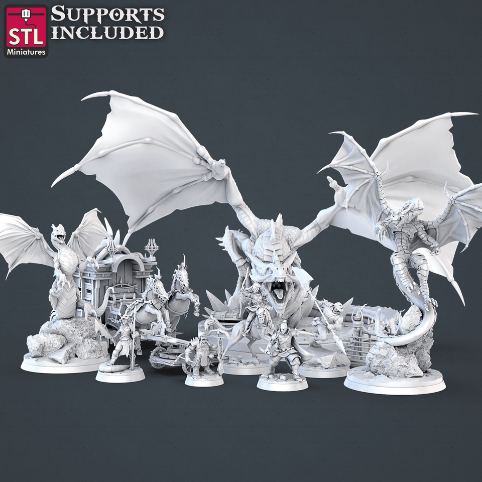 3D Printed STL Miniatures Dragon Hunters Set | 28 - 32mm War Gaming D&D - Charming Terrain