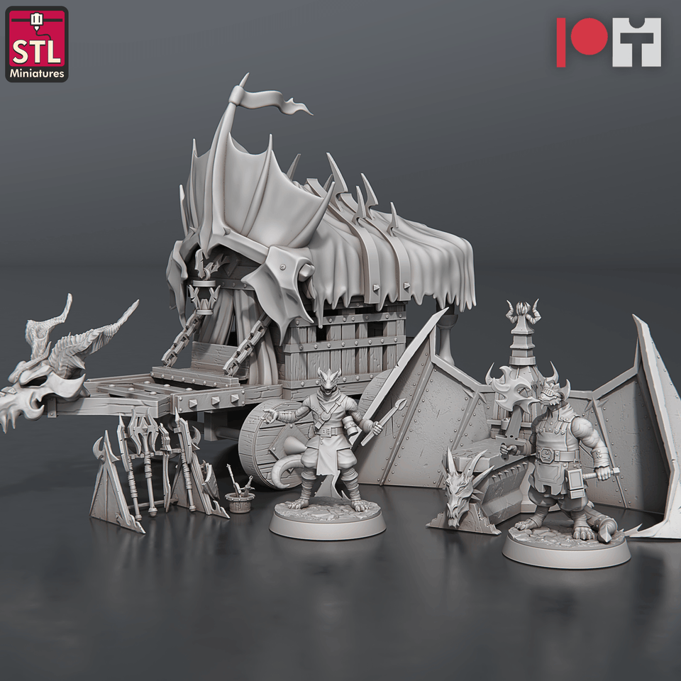 3D Printed STL Miniatures Dragonborn Blacksmith Set 28 - 32mm War Gaming D&D - Charming Terrain