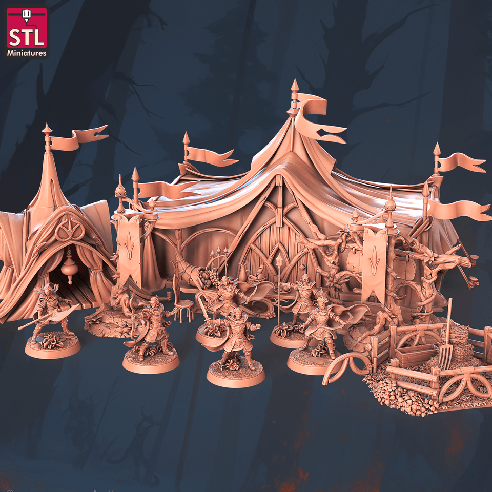 3D Printed STL Miniatures Elf Camp Set 28 - 32mm War Gaming D&D - Charming Terrain