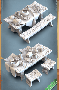 3D Printed STL Miniatures Food Tables 28 - 32mm War Gaming D&D - Charming Terrain