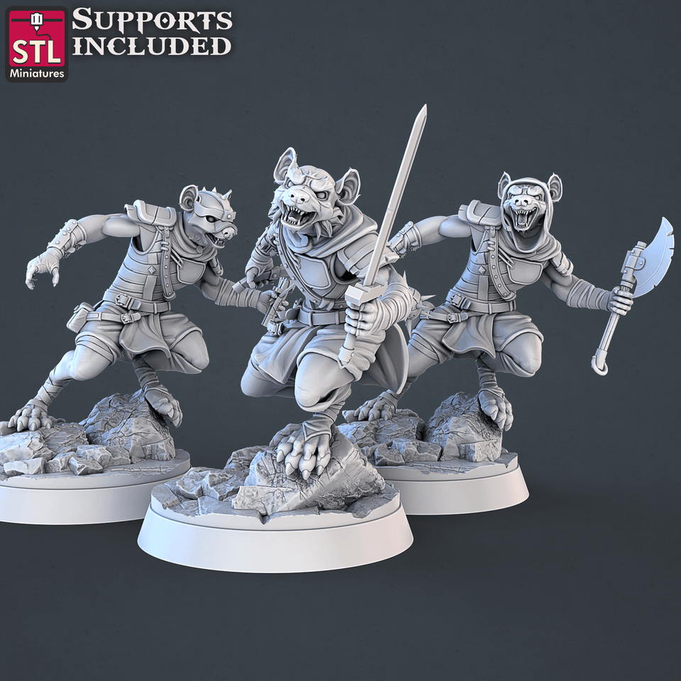 3D Printed STL Miniatures Gnoll Set 28mm - 32mm War Gaming D&D - Charming Terrain