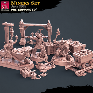 3D Printed STL Miniatures Miners Set 28 - 32mm War Gaming D&D - Charming Terrain