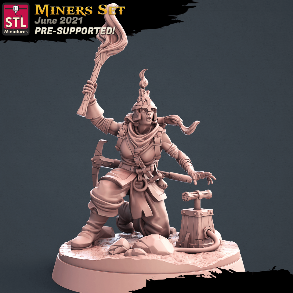 3D Printed STL Miniatures Miners Set 28 - 32mm War Gaming D&D - Charming Terrain