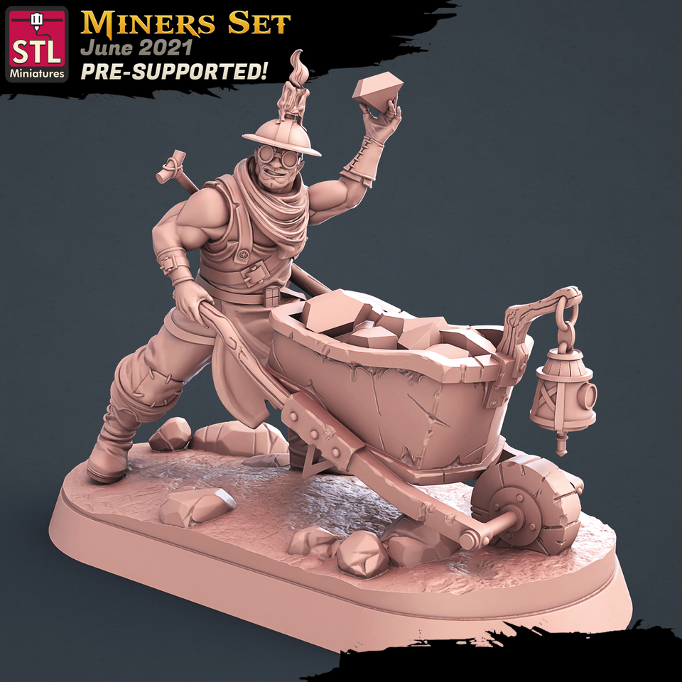 3D Printed STL Miniatures Miners Set 28 - 32mm War Gaming D&D - Charming Terrain