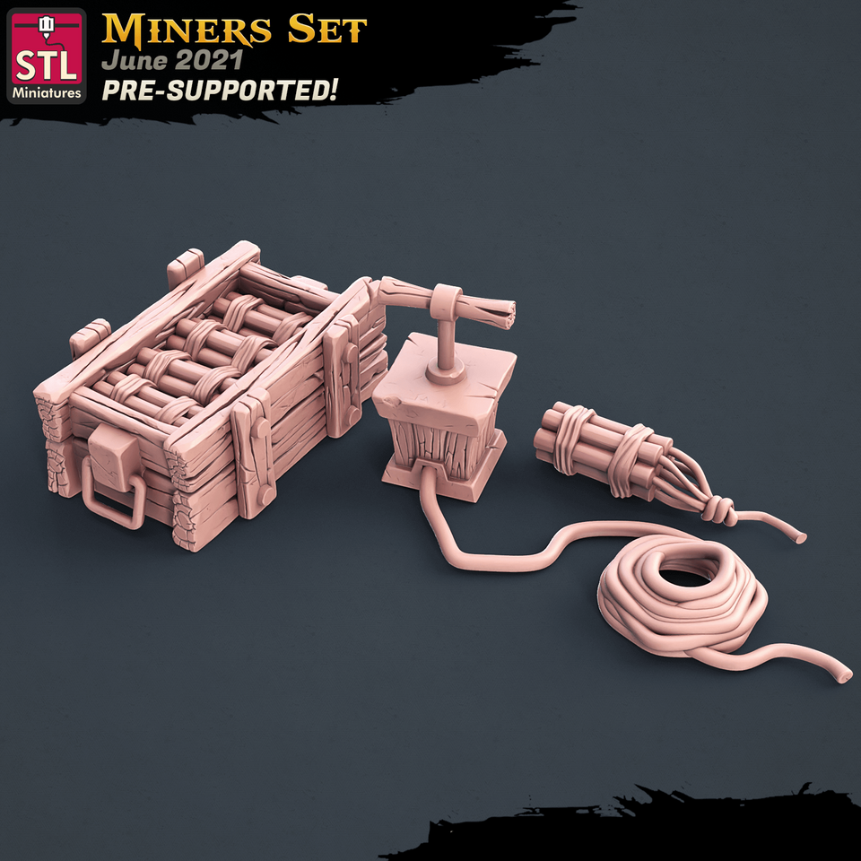 3D Printed STL Miniatures Miners Set 28 - 32mm War Gaming D&D - Charming Terrain