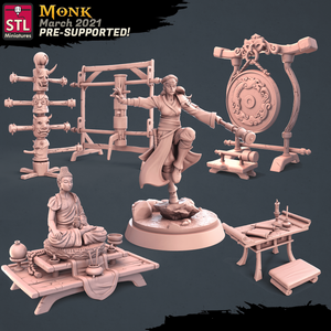 3D Printed STL Miniatures Monk Set 28 - 32mm War Gaming D&D - Charming Terrain