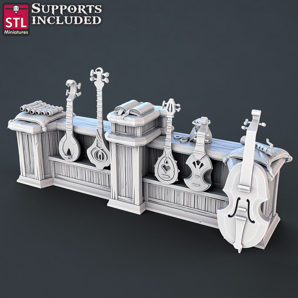 3D Printed STL Miniatures Music Store Set | 28 - 32mm War Gaming D&D - Charming Terrain