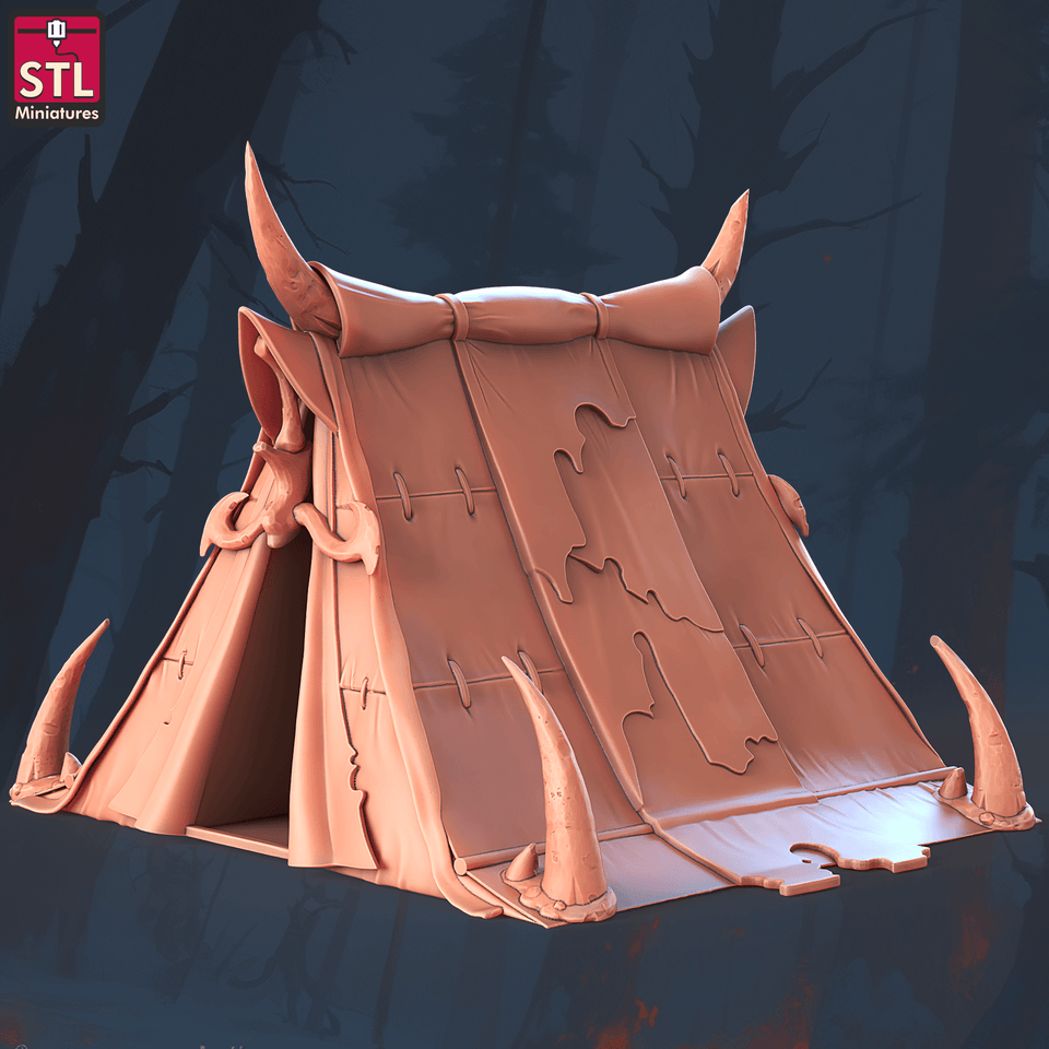 3D Printed STL Miniatures Orc Camp Set 28 - 32mm War Gaming D&D - Charming Terrain