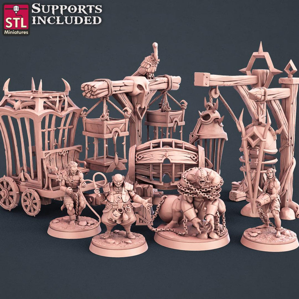 3D Printed STL Miniatures Slave Merchant Set 28 - 32mm War Gaming D&D - Charming Terrain
