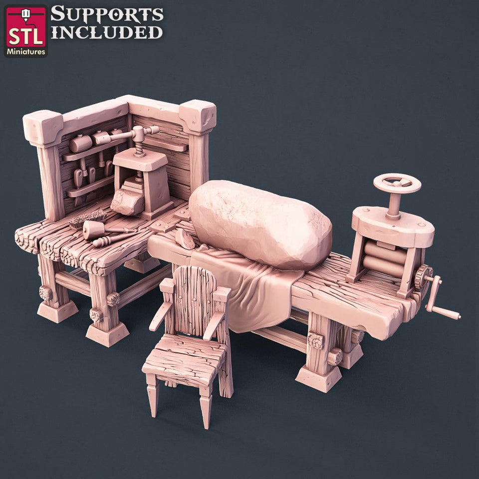 3D Printed STL Miniatures Stone Carver Set 28 - 32mm War Gaming D&D - Charming Terrain