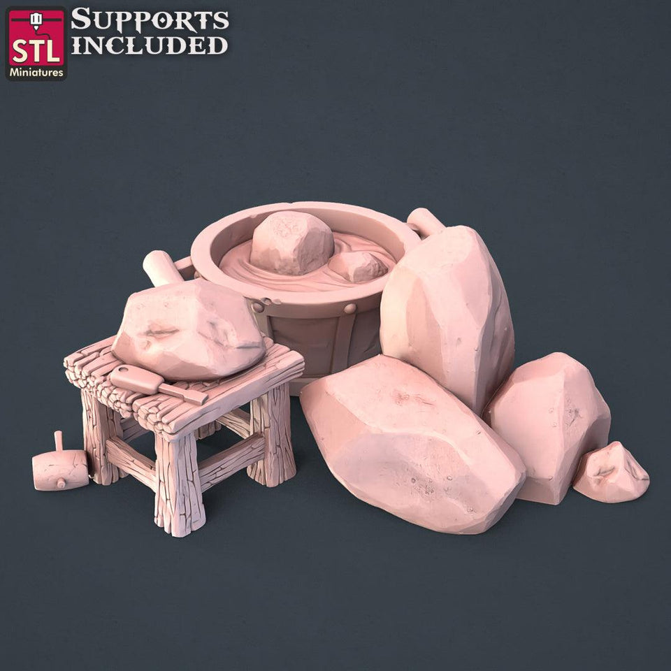 3D Printed STL Miniatures Stone Carver Set 28 - 32mm War Gaming D&D - Charming Terrain