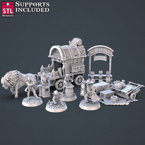 3D Printed STL Miniatures Street Gambler Set | 28 - 32mm War Gaming D&D - Charming Terrain