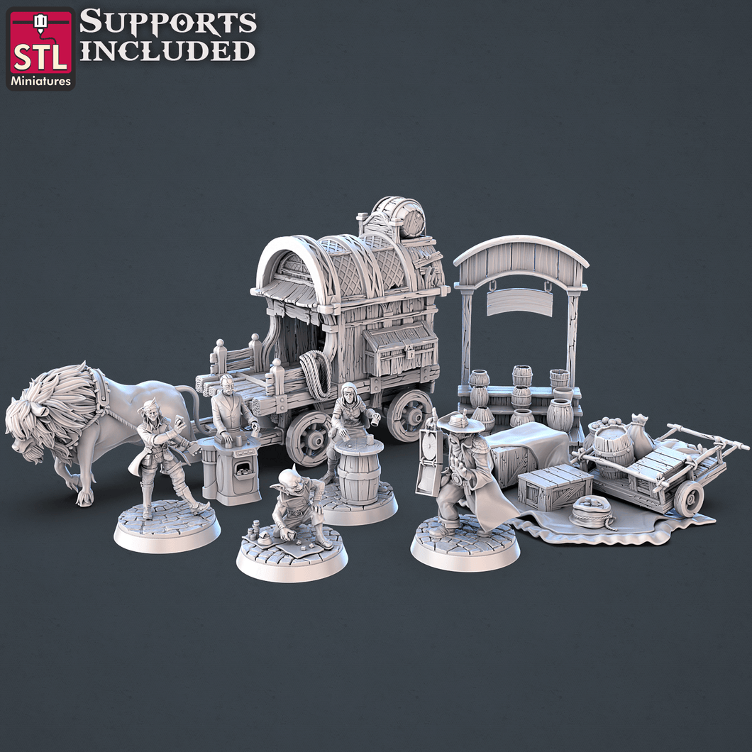 3D Printed STL Miniatures Street Gambler Set | 28 - 32mm War Gaming D&D - Charming Terrain