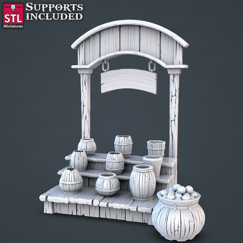 3D Printed STL Miniatures Street Gambler Set | 28 - 32mm War Gaming D&D - Charming Terrain