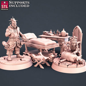 3D Printed STL Miniatures Tattoo Artist Set 28 - 32mm War Gaming D&D - Charming Terrain