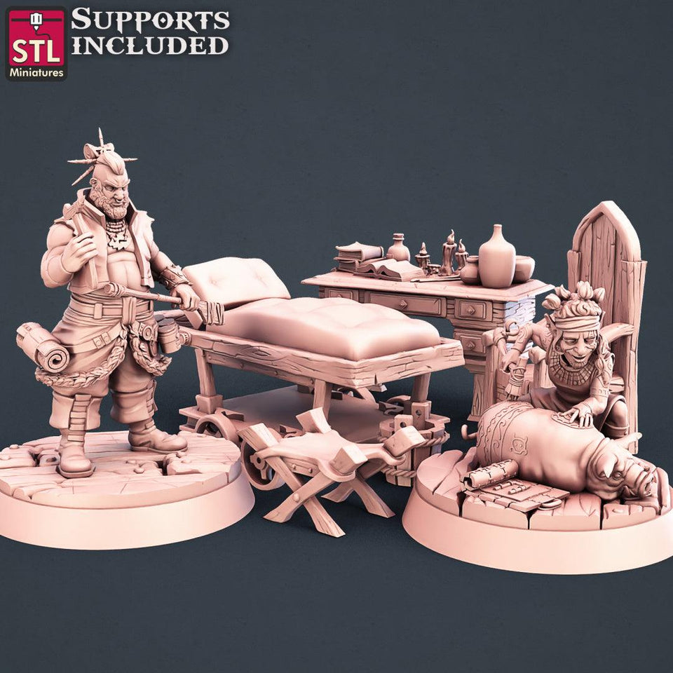 3D Printed STL Miniatures Tattoo Artist Set 28 - 32mm War Gaming D&D - Charming Terrain