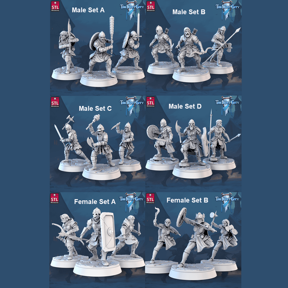 3D Printed STL Miniatures The Frost City Army Knights - Modular 28 - 32mm War Gaming D&D - Charming Terrain
