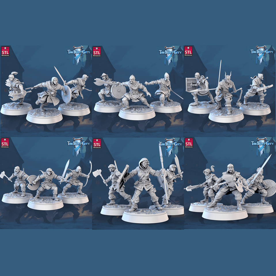 3D Printed STL Miniatures The Frost City Army Soldiers Sets - Modular 28 - 32mm War Gaming D&D - Charming Terrain