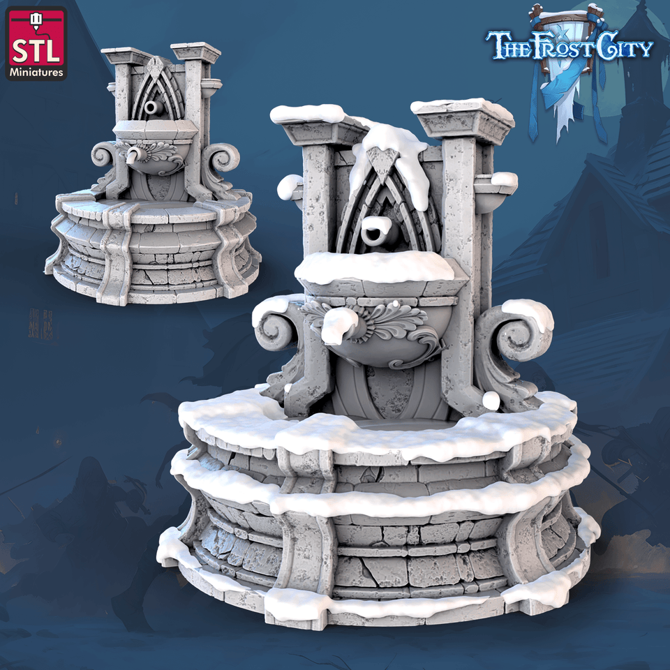 3D Printed STL Miniatures The Frost City Fountain 28 - 32mm War Gaming D&D - Charming Terrain