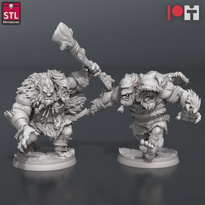 3D Printed STL Miniatures Two Headed Show Troll Set 28 - 32mm War Gaming D&D - Charming Terrain